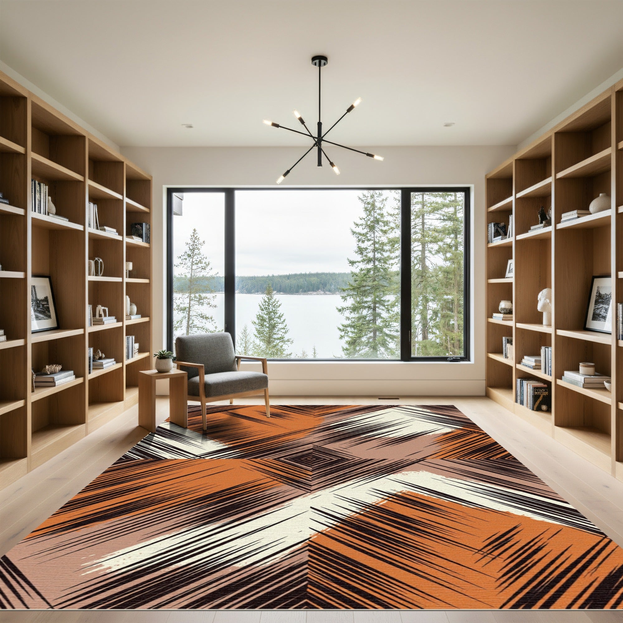 Abstract Orange Geometric Scratch Rug