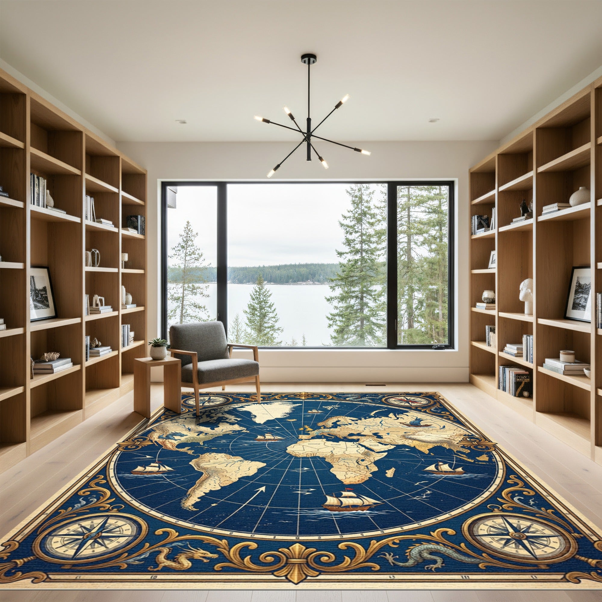 Antique World Map Dragon Compass Rug
