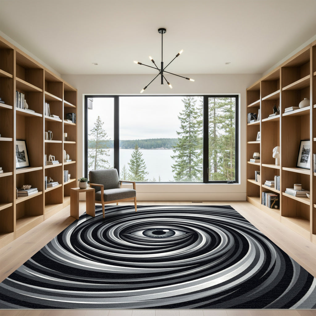 Monochrome Optical Illusion Vortex Eye Rug