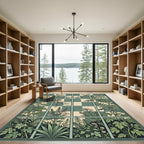 Green Floral Botanical Window Panes Rug