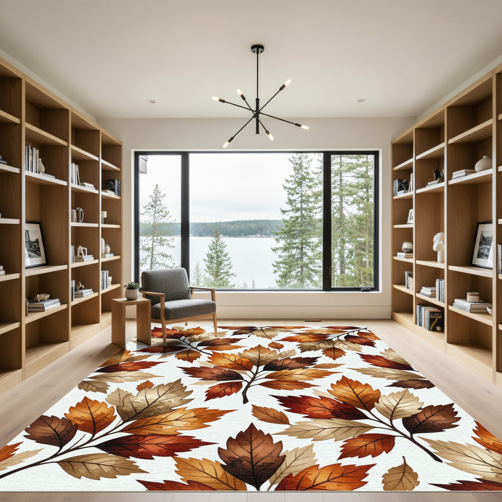 Earthy Autumn Foliage Watercolor Leaves Rug
