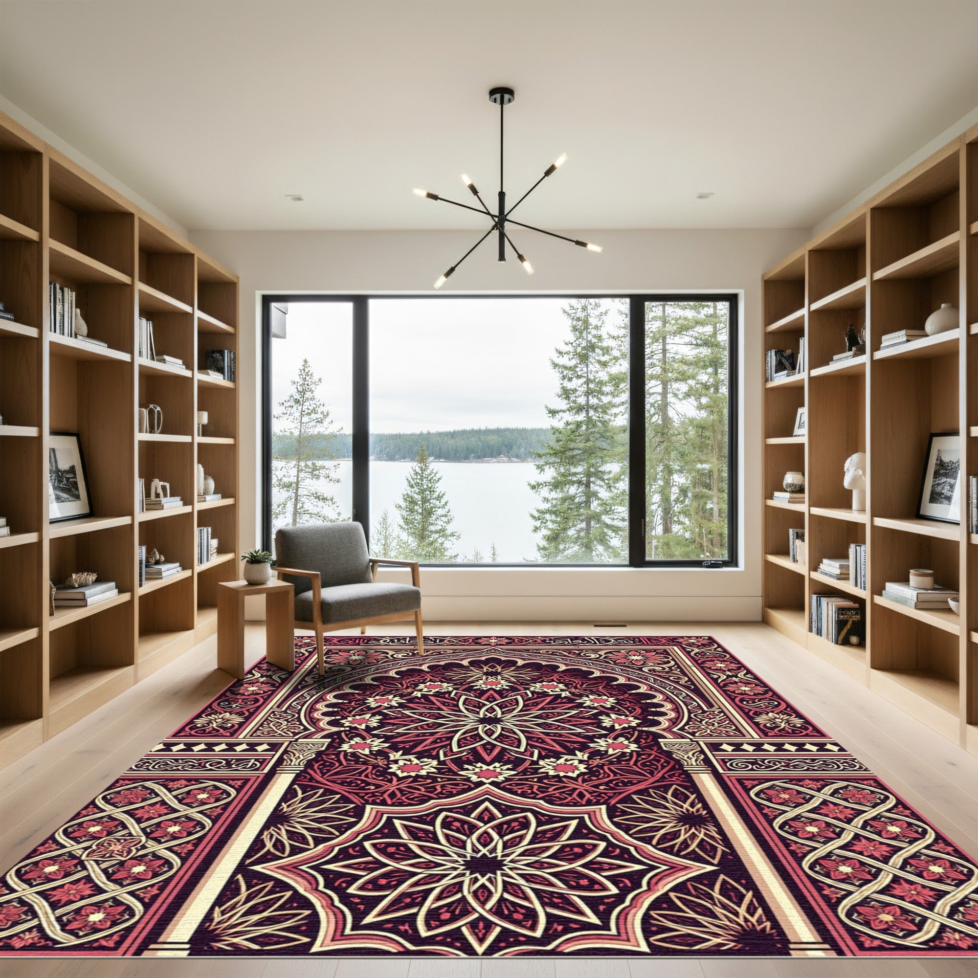 Crimson Floral Archway Intricate Mandala Rug