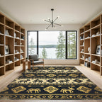 Golden Aztec Animal Geometric Striped Tapestry Rug