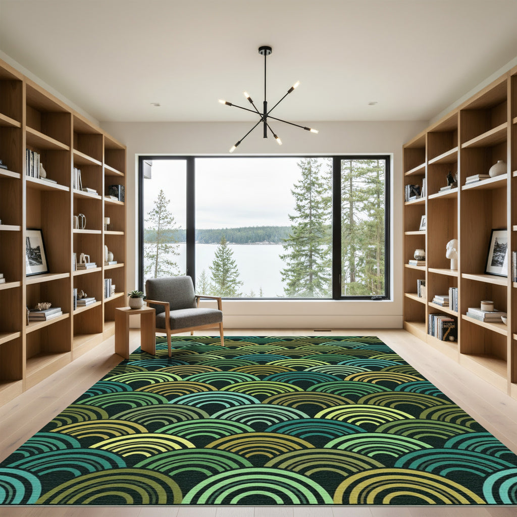 Emerald Ocean Scale Waves Rug