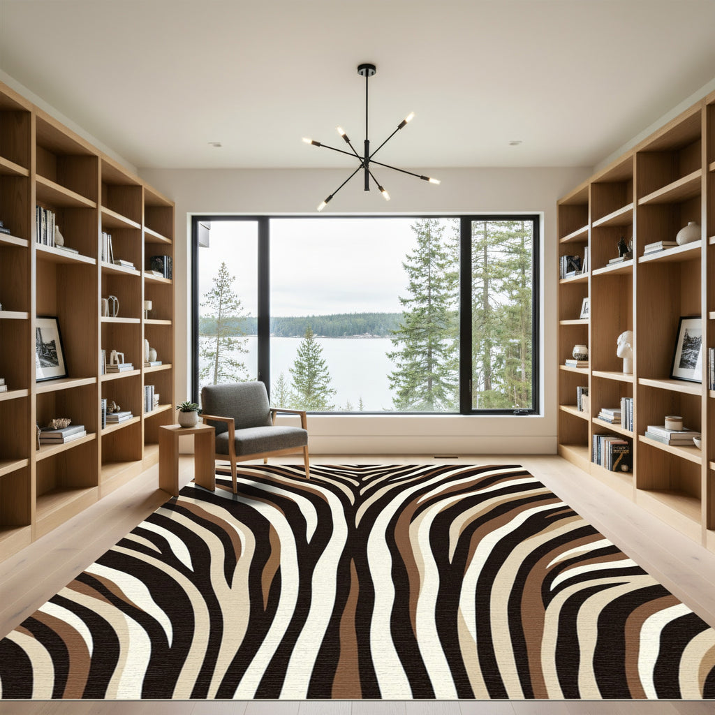 Abstract Earthy Tone Zebra Stripe Rug