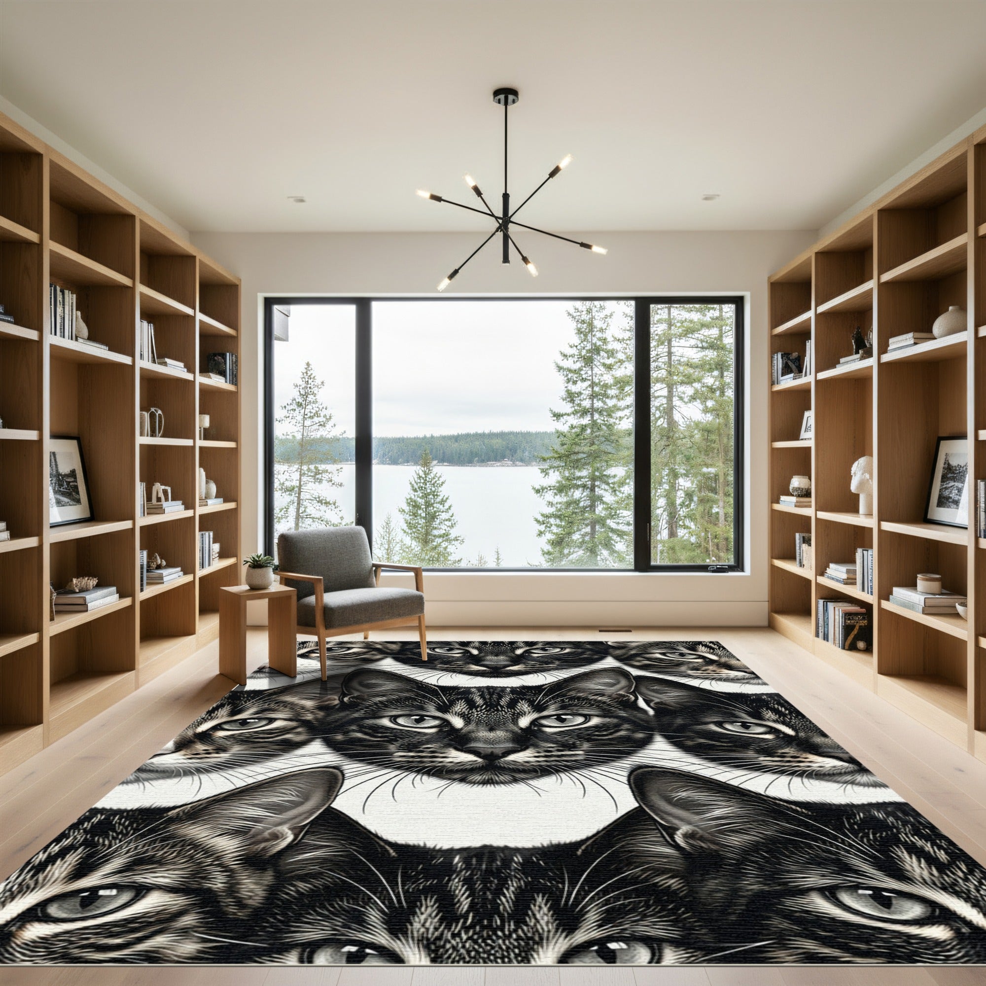 Monochromatic Feline Face Collage Rug