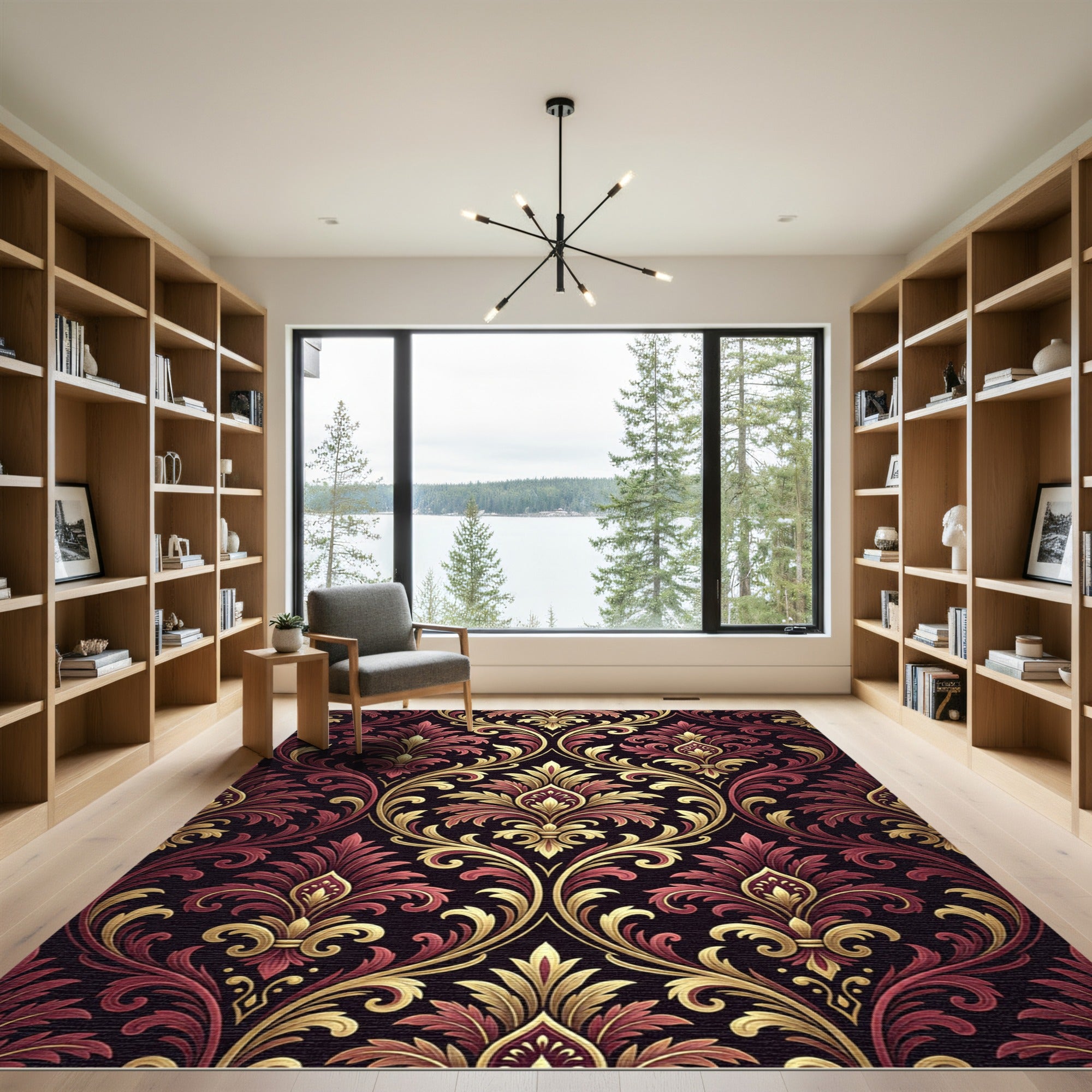 Regal Red Gold Damask Flourish Rug