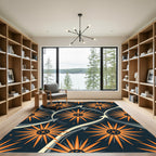 Midcentury Orange Starburst Curved Geometric Rug