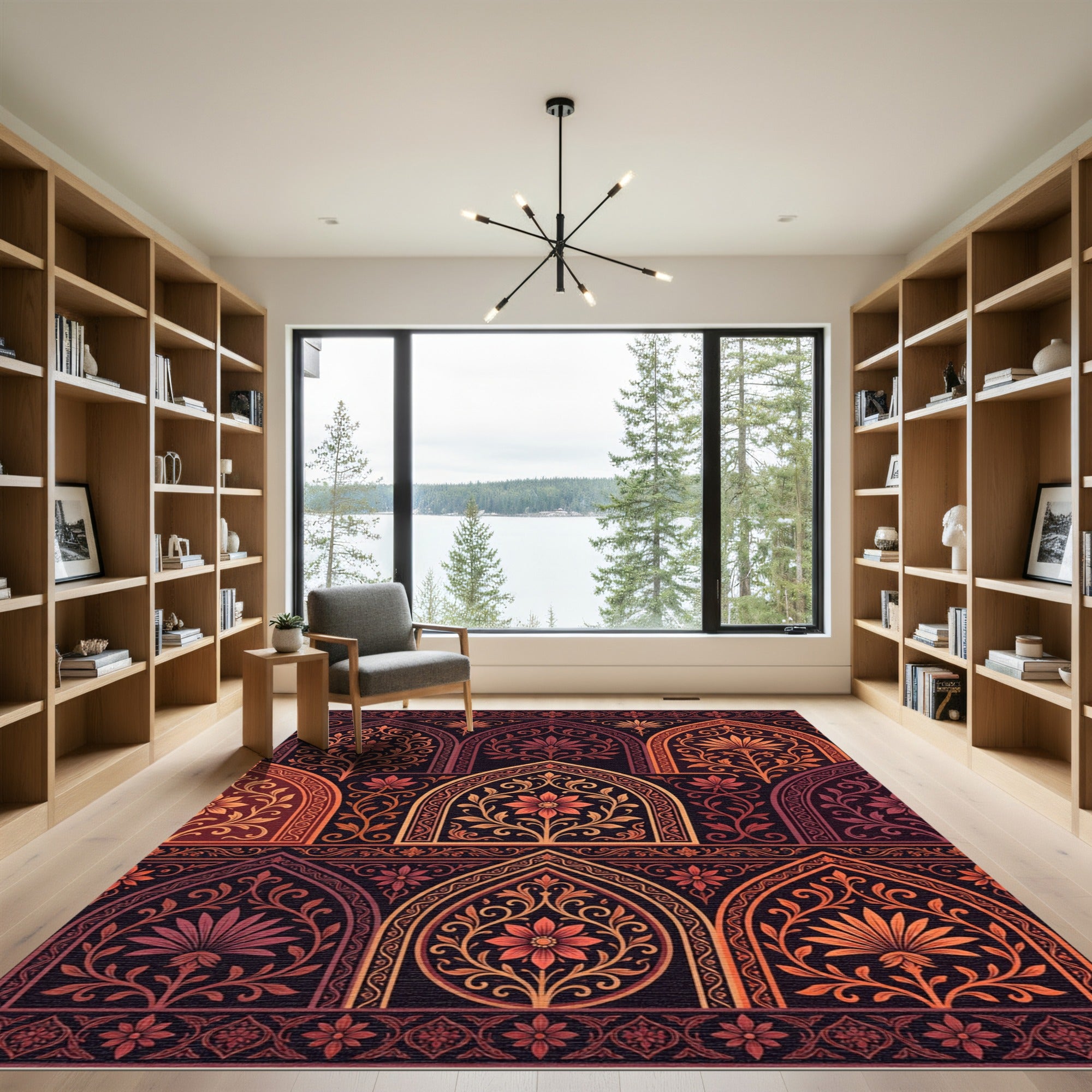 Rich Scarlet Floral Archway Arrangement Rug