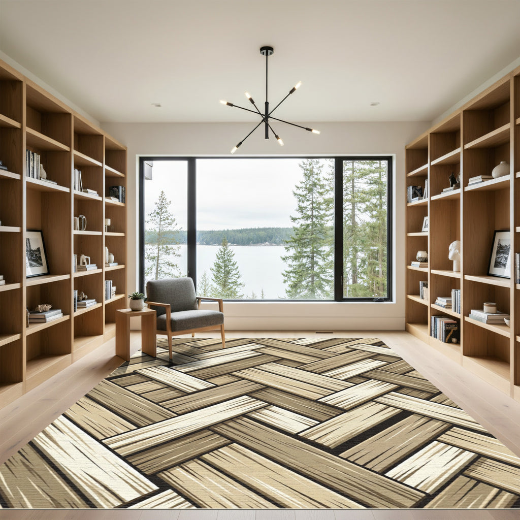Neutral Herringbone Woven Texture Rug