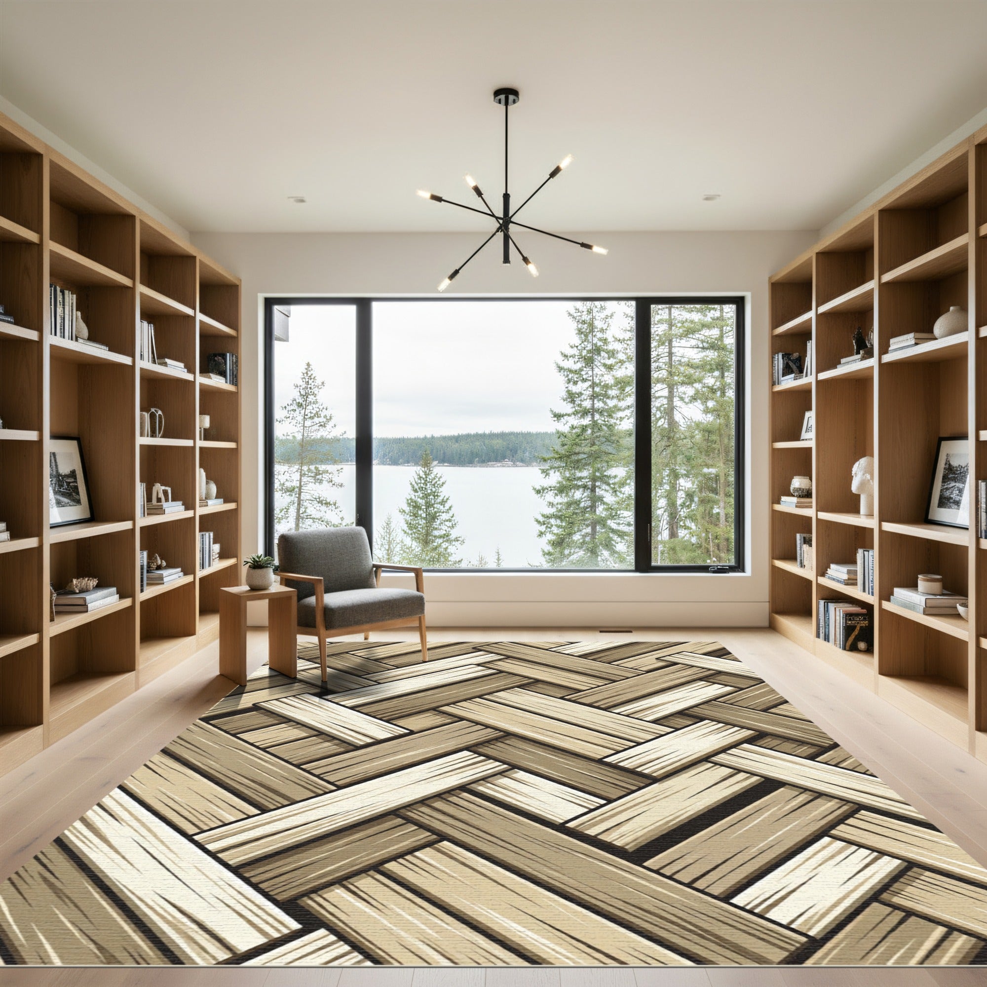 Neutral Herringbone Woven Texture Rug