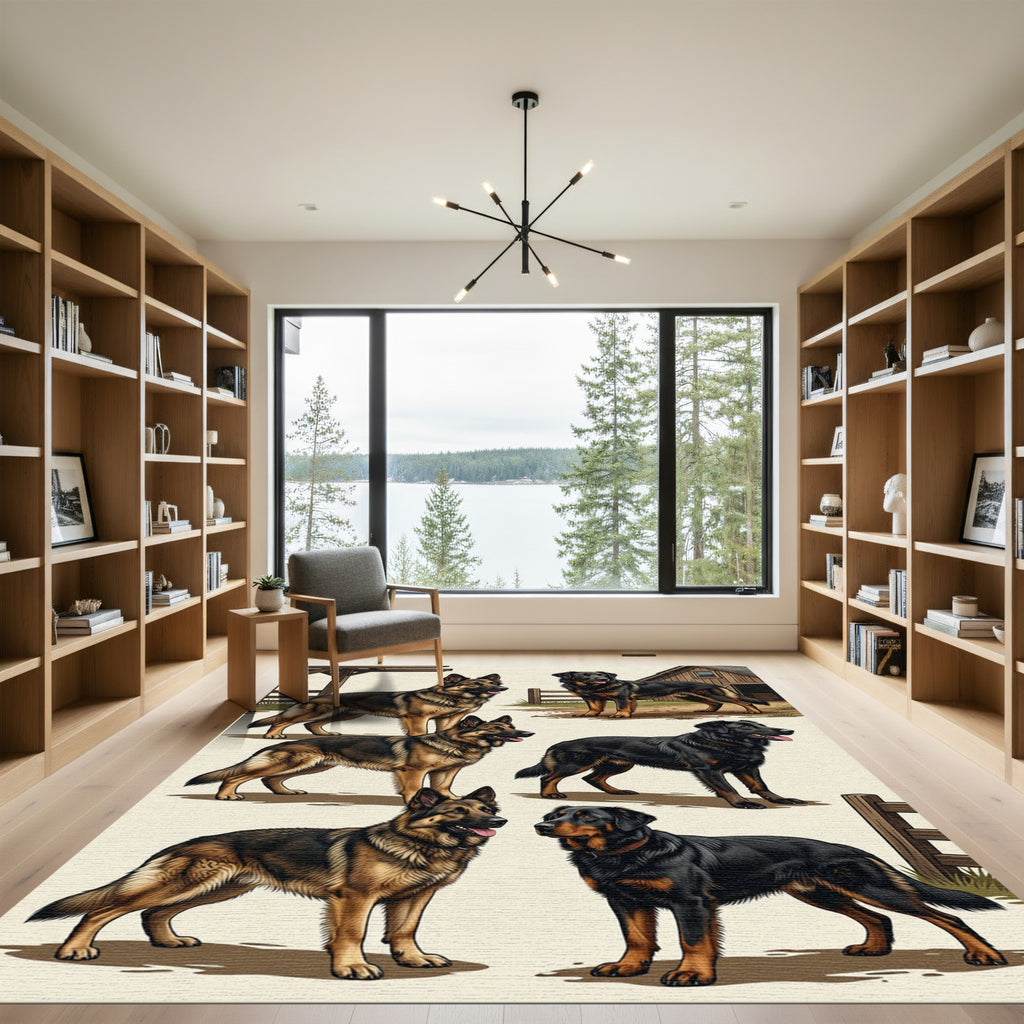 Pastoral German Shepherd Canine Collage Rug