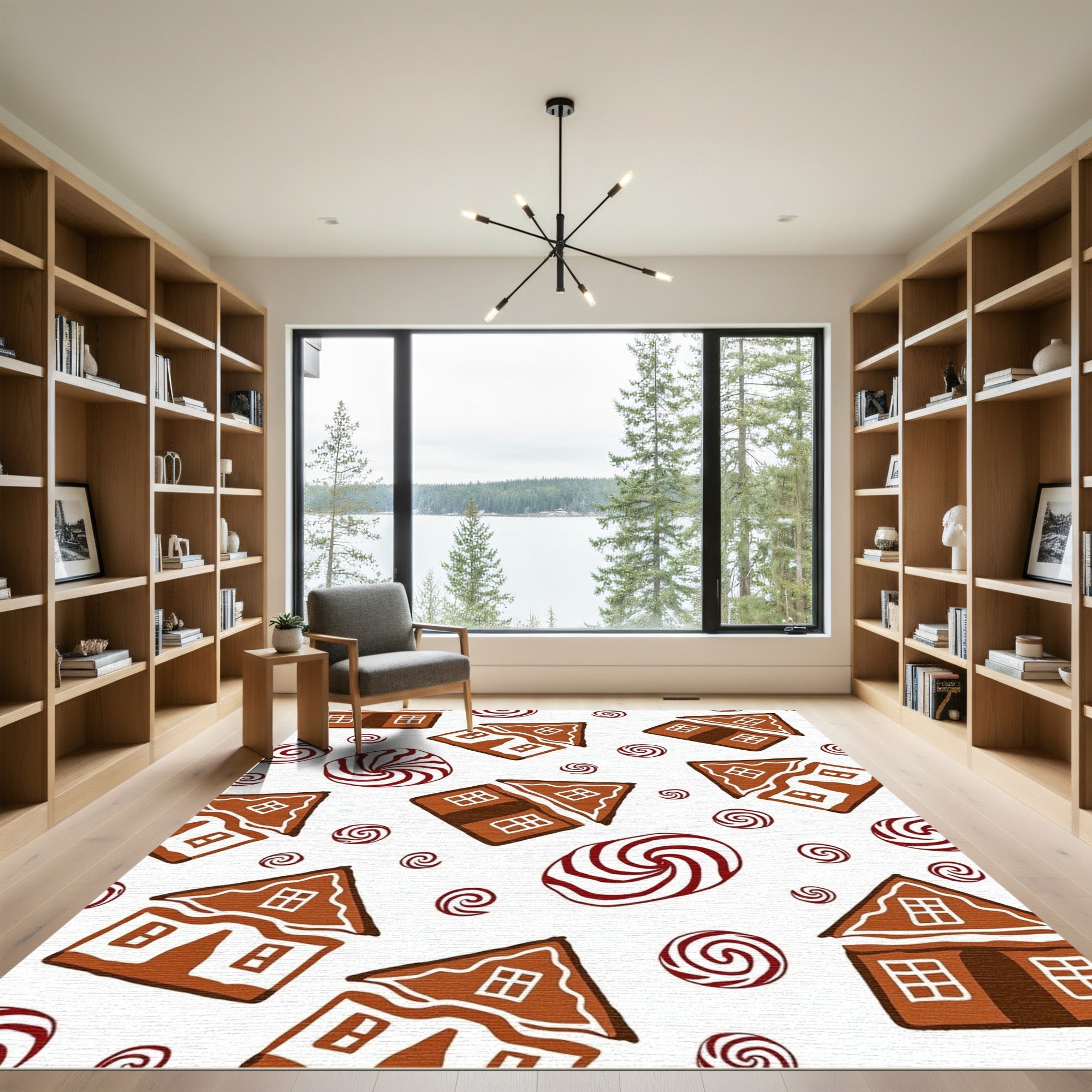 Brown Gingerbread Houses Swirl Candies Rug