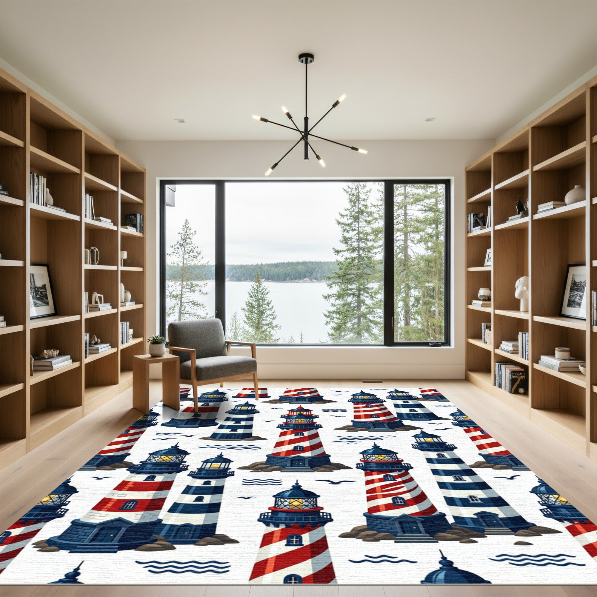 Nautical Lighthouse Coastal Sea Art Rug