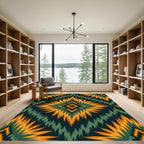 Vibrant Orange Teal Sunburst Ikat Rug