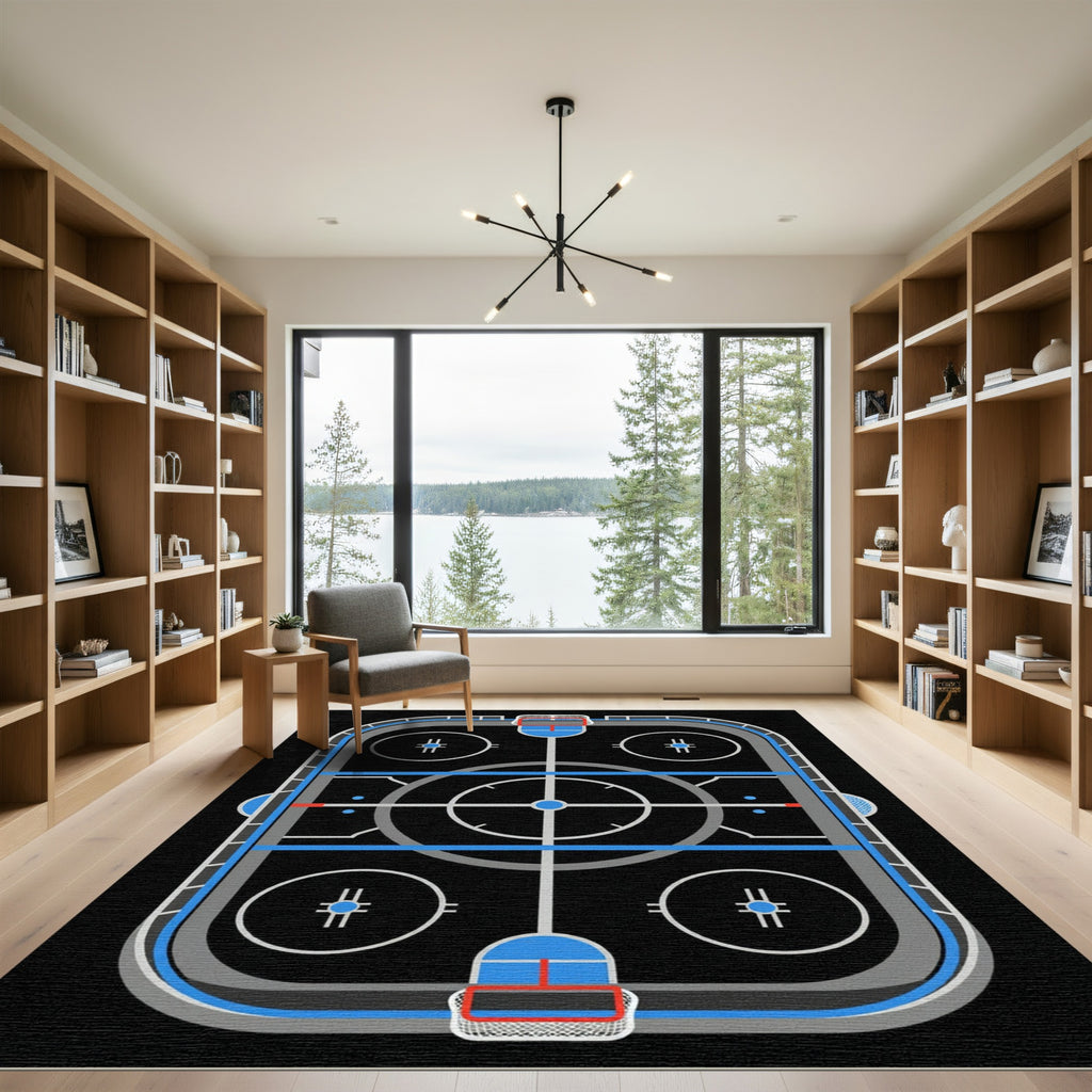 Contemporary Hockey Rink Arena Graphic Rug