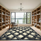 Distressed Industrial Dark Gray Lattice Rug