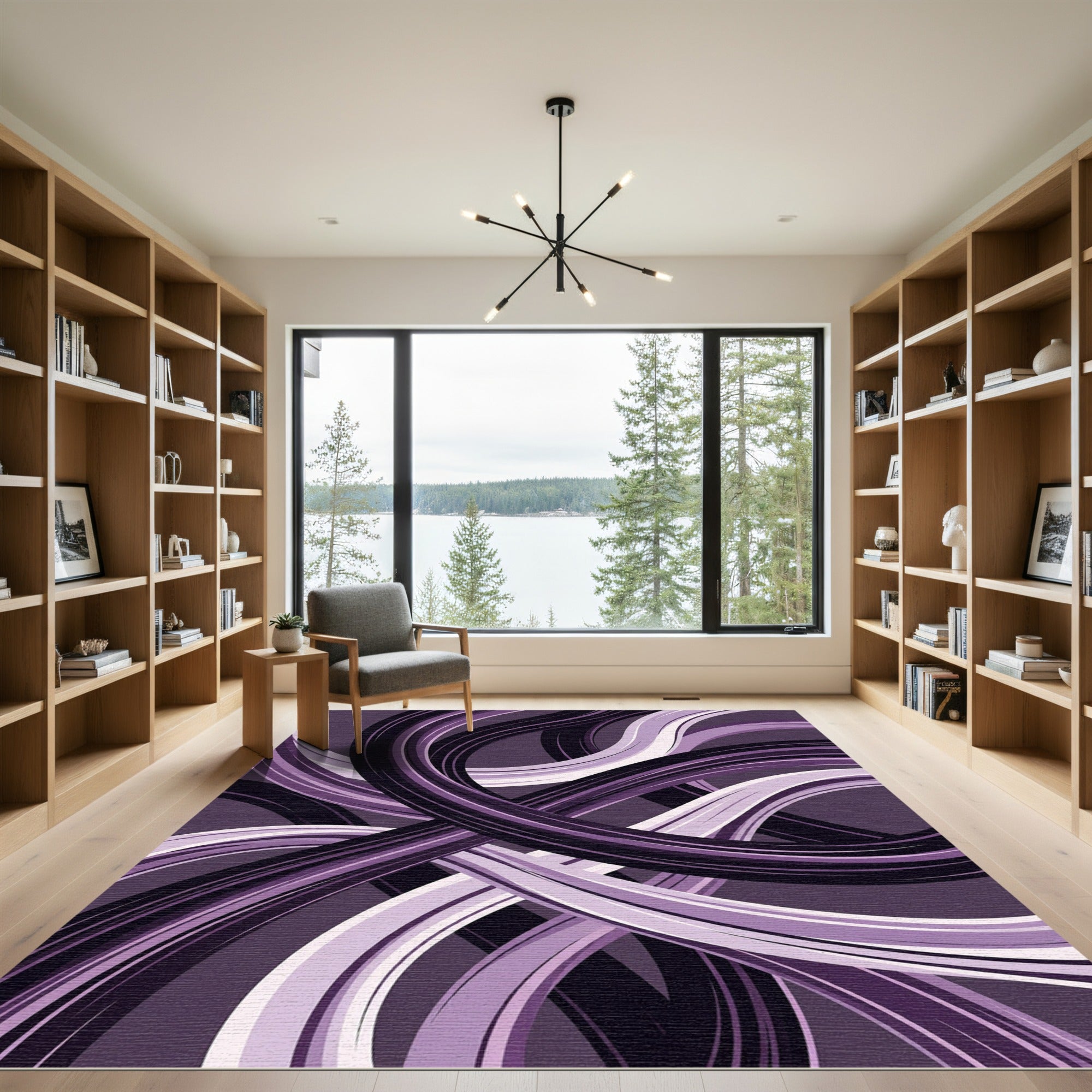 Swirling Purple Abstract Interlocking Waves Rug