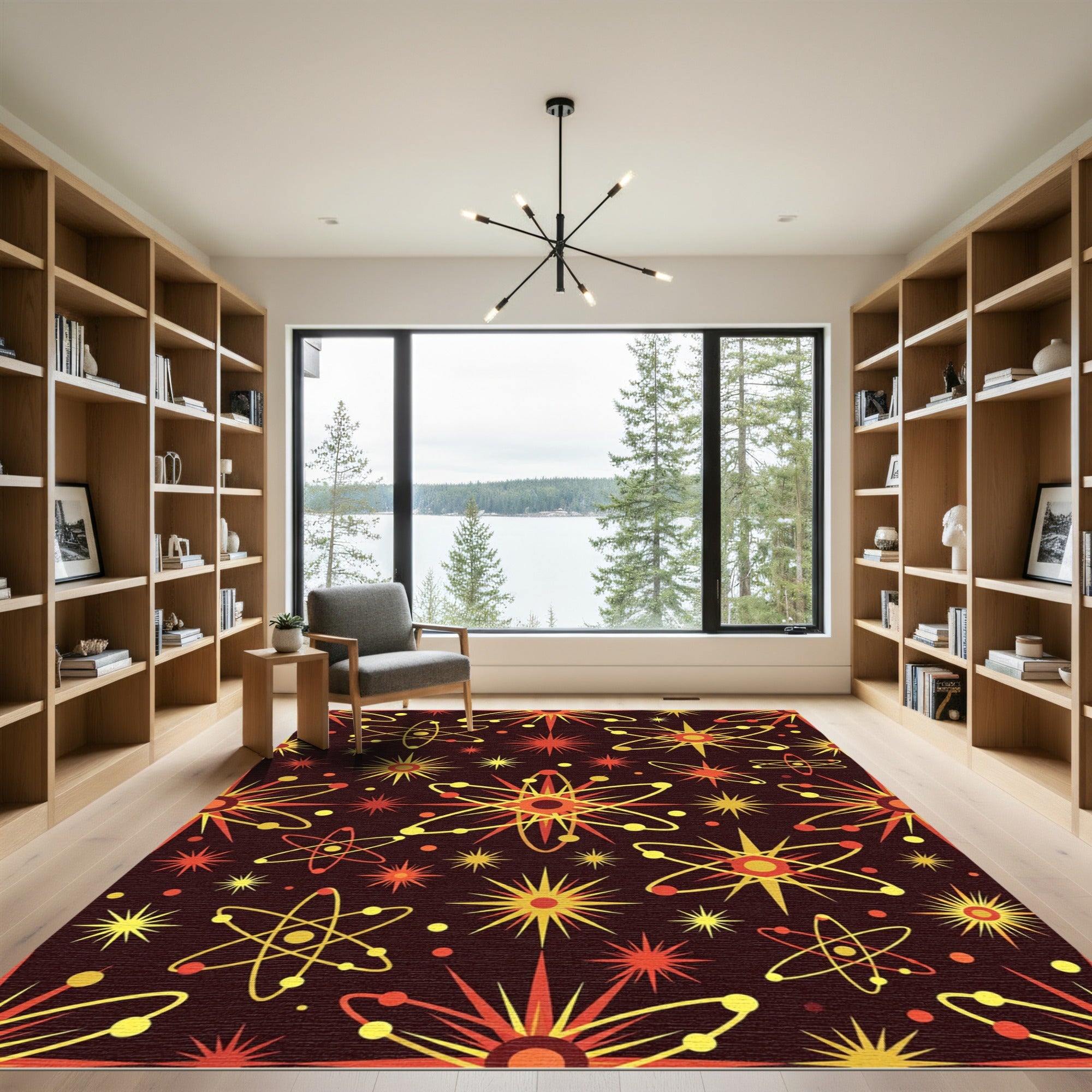 Atomic Stars Red Yellow Orbit Rug
