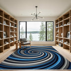 Modern Blue and Silver Swirl Spiral Rug