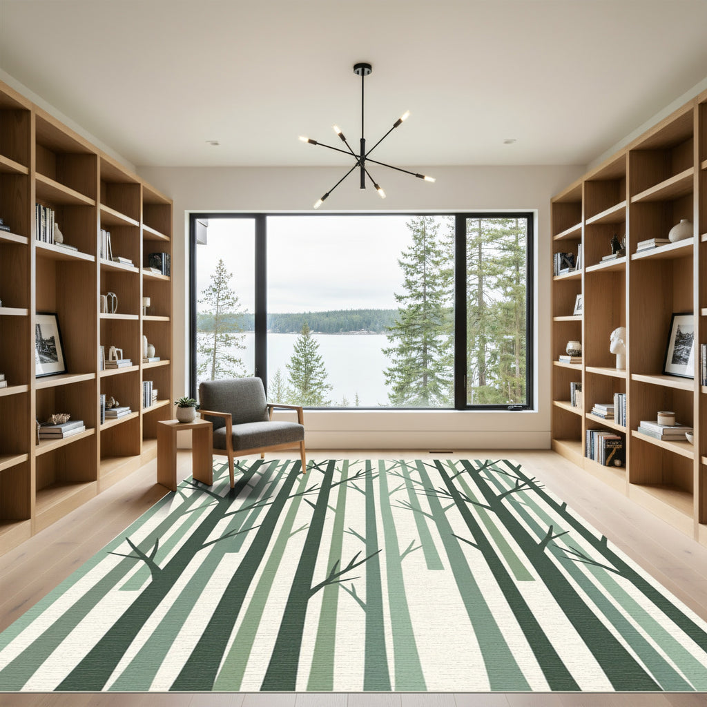 Abstract Minimalist Green Forest Silhouette Rug