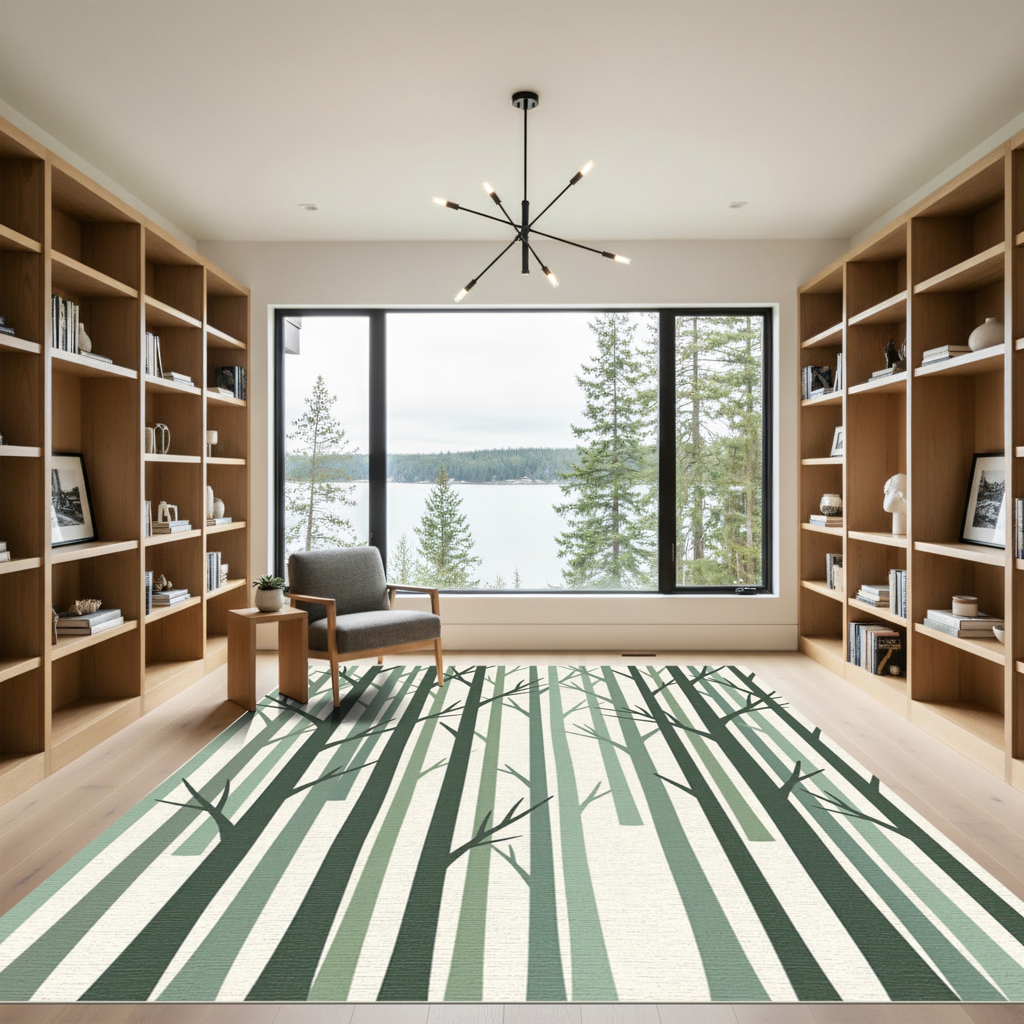 Abstract Minimalist Green Forest Silhouette Rug