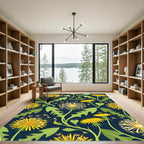 Yellow Dandelion Botanical Midnight Blue Rug