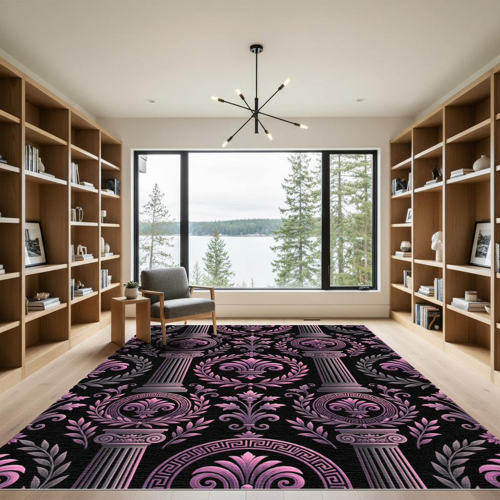 Neo-Classical Pink Column Greek Floral Rug