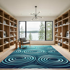 Deep Aqua Concentric Circles Rug