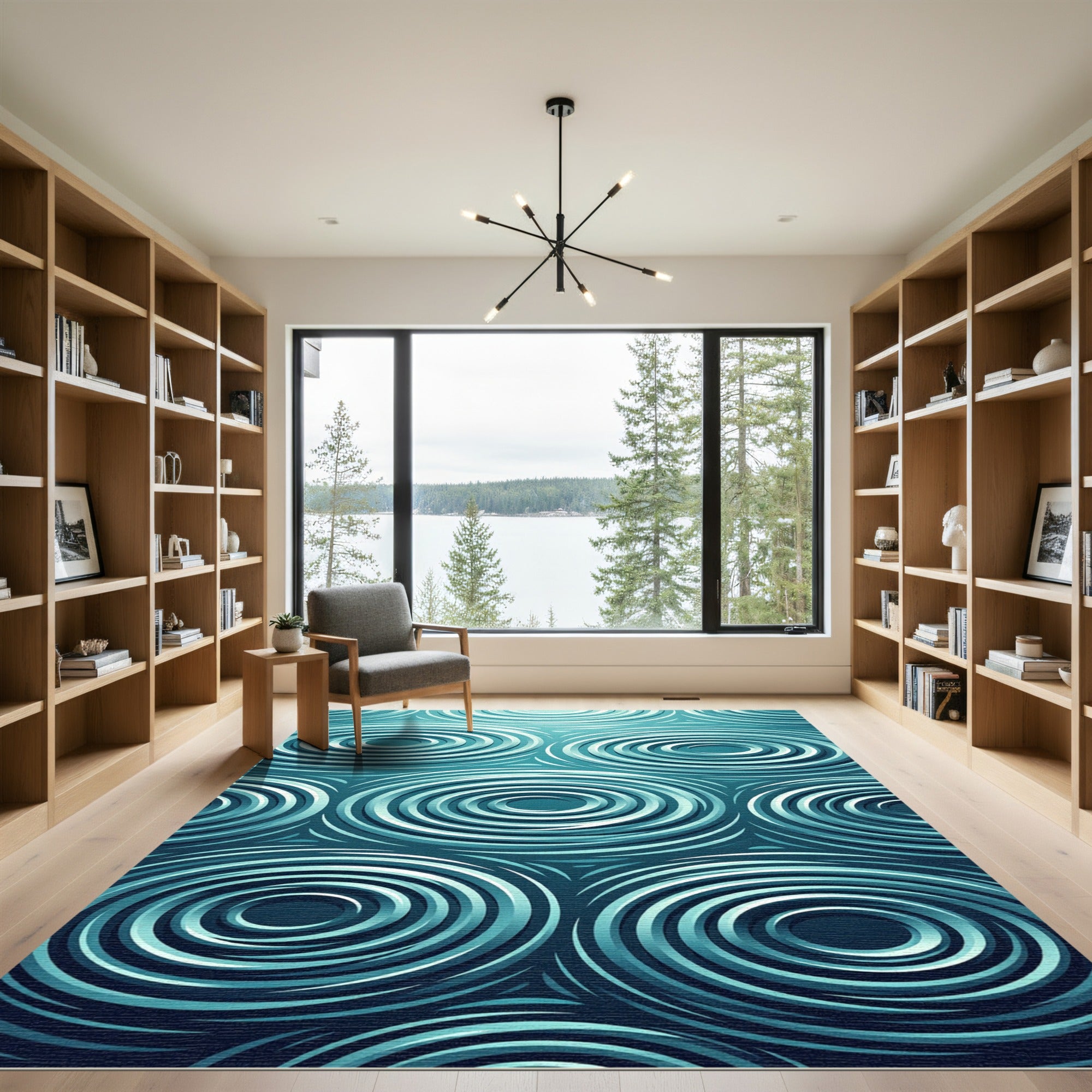 Deep Aqua Concentric Circles Rug