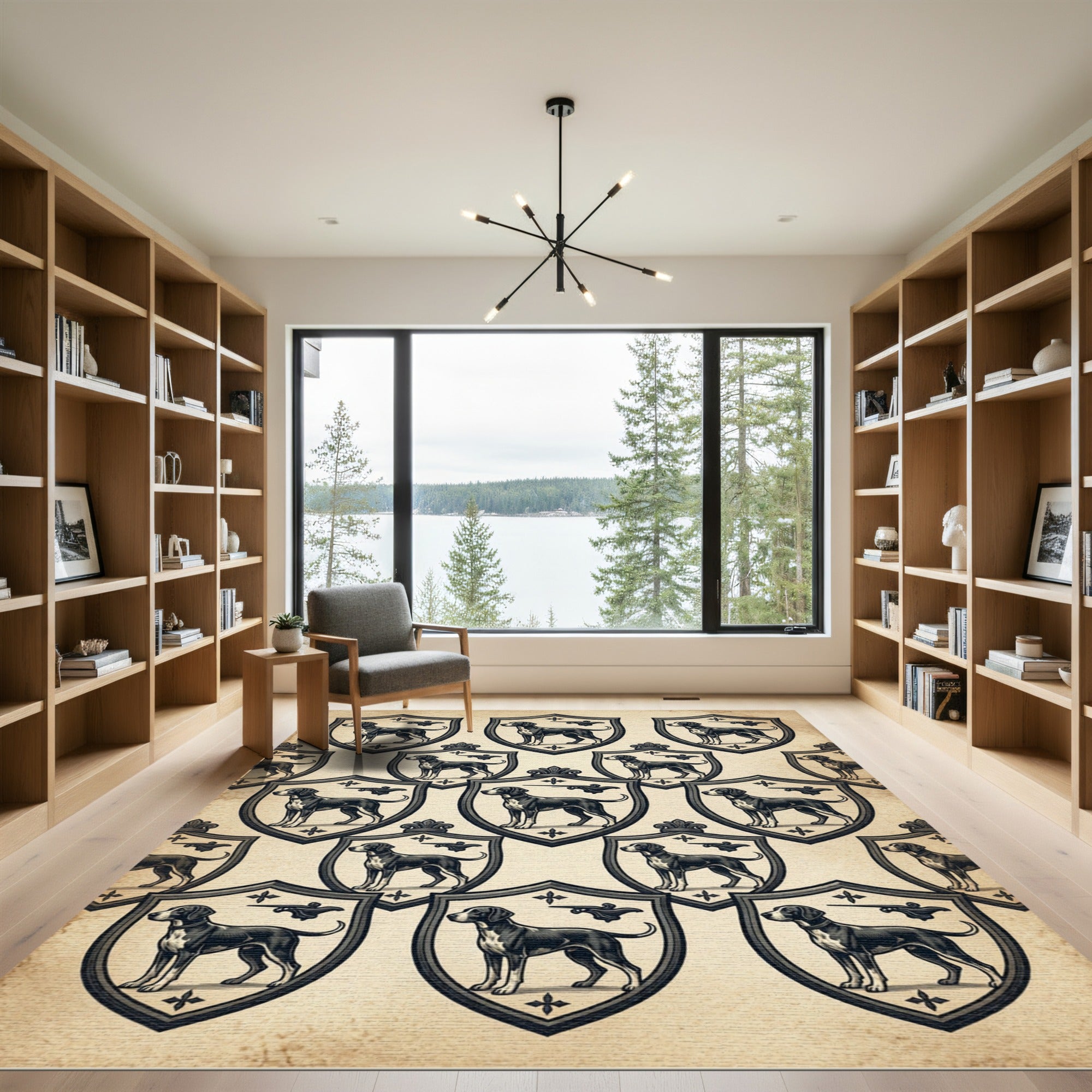 Heraldic Hound Crest Cream Area Decor Rug