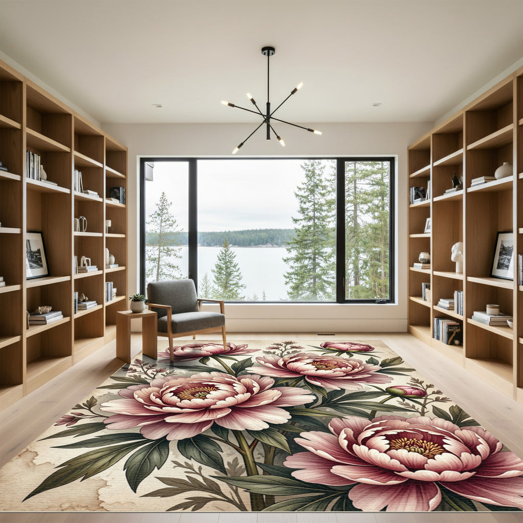 Blush Pink Peony Garden Collage Rug