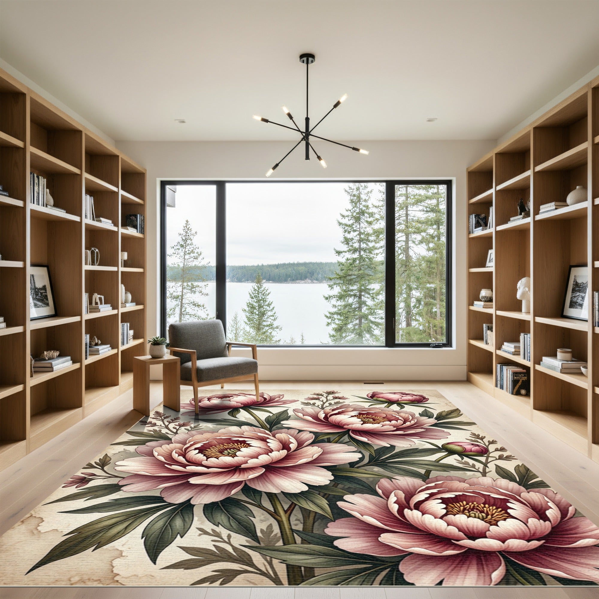 Blush Pink Peony Garden Collage Rug