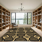 Geometric Gold and Black Tribal Hourglass Rug
