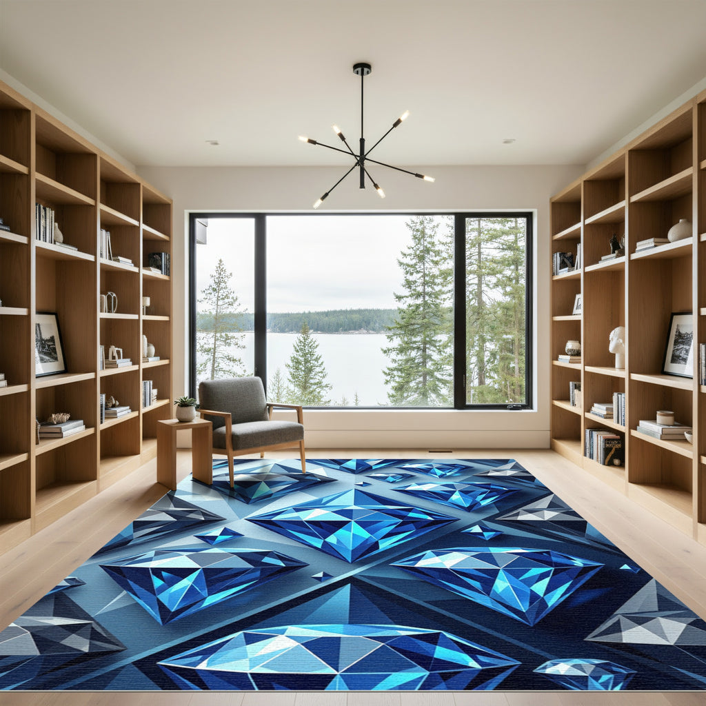 Geometric Sapphire Faceted Gemstone Art Rug