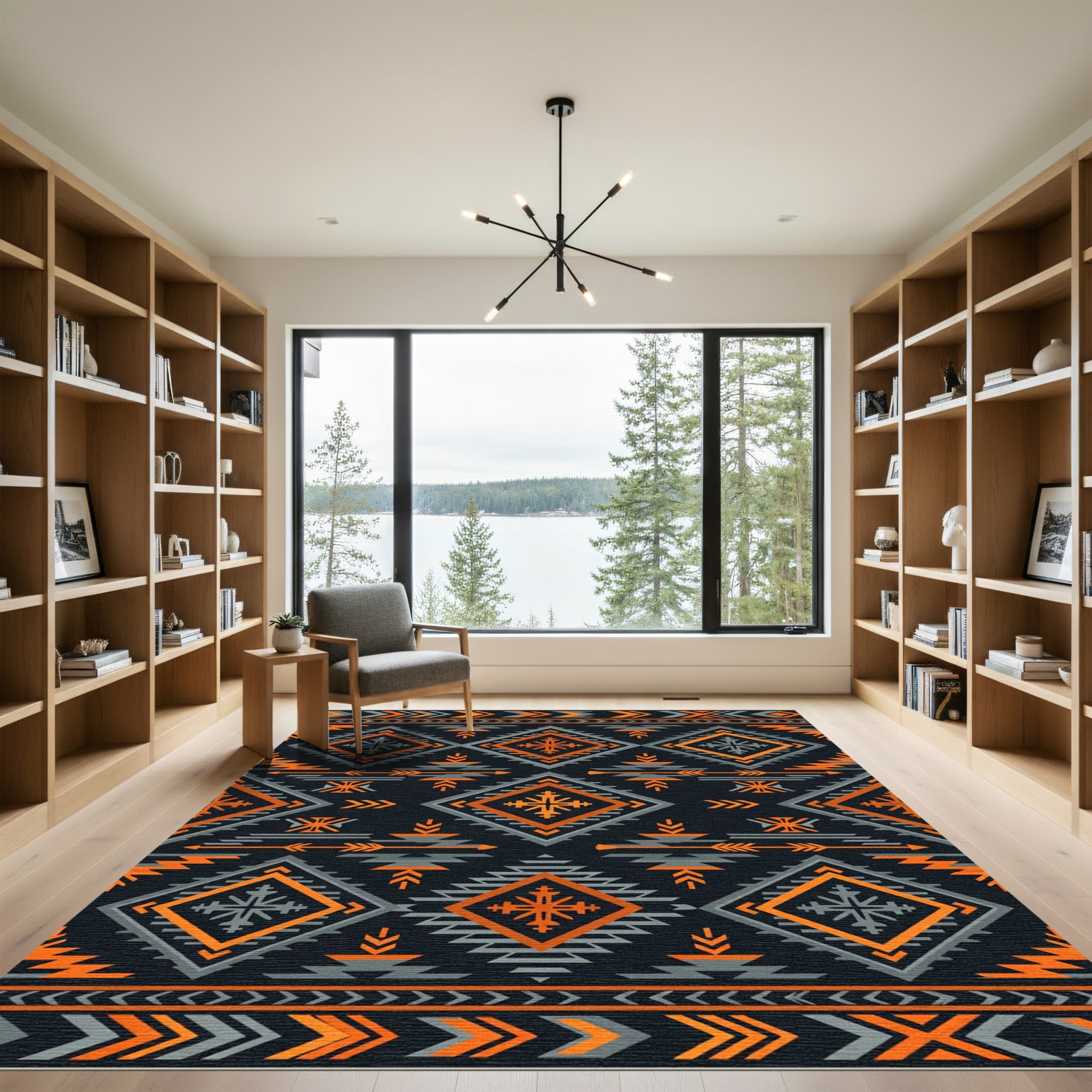 Bold Orange Gray Tribal Diamond Rug