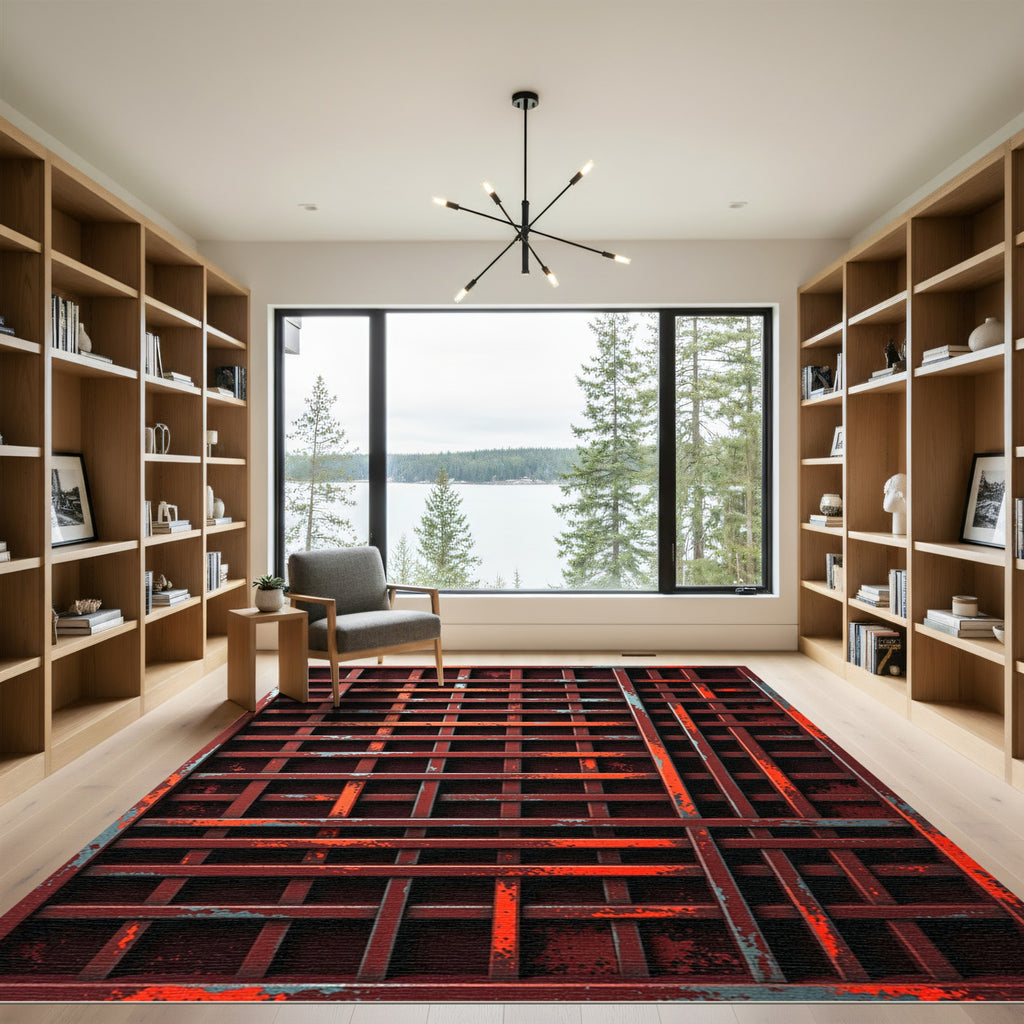 Rusty Red Lattice Texture Rug