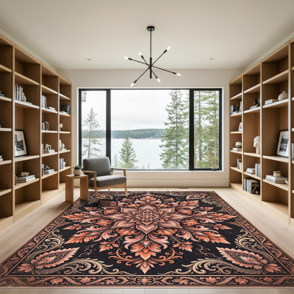 Ornate Terracotta Floral Medallion Interior Rug