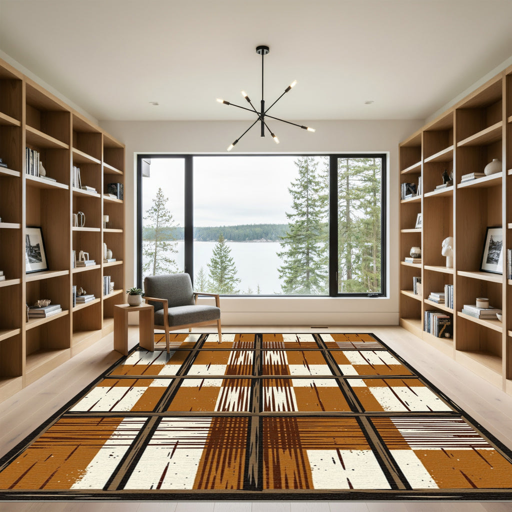 Modern Earthy Grid Plaid Rug
