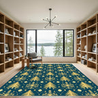 Golden Pine Snowflake Repeating Pattern Rug