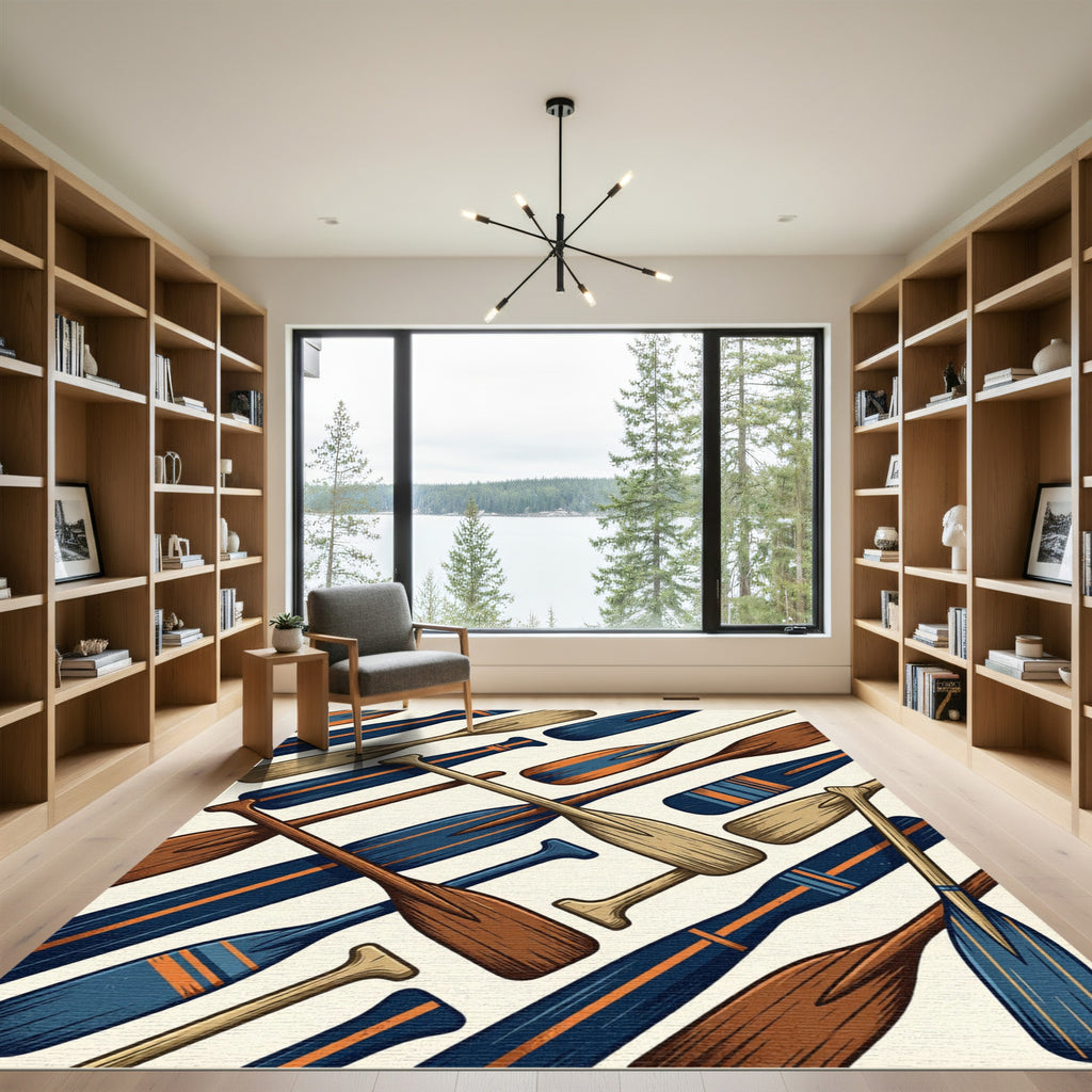Nautical Navy and Ochre Paddle Composition Rug