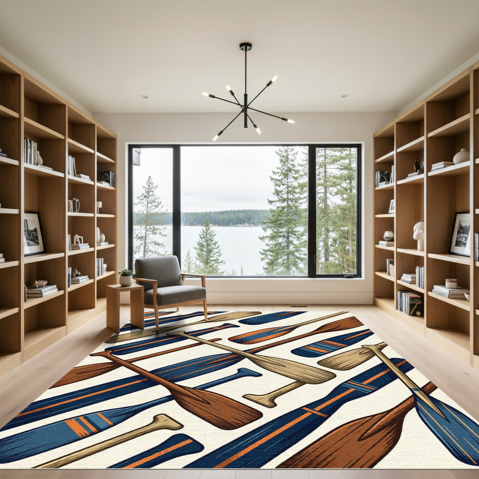 Nautical Navy and Ochre Paddle Composition Rug