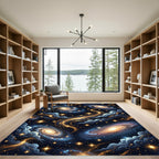 Golden Celestial Galaxy Swirls Rug