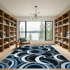 Modern Abstract Blue Gray Geometric Circles Rug