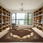 Ornate Brown Golden Floral Medallion Rug