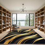 Elegant Black Gold Swirl Ribbons Rug