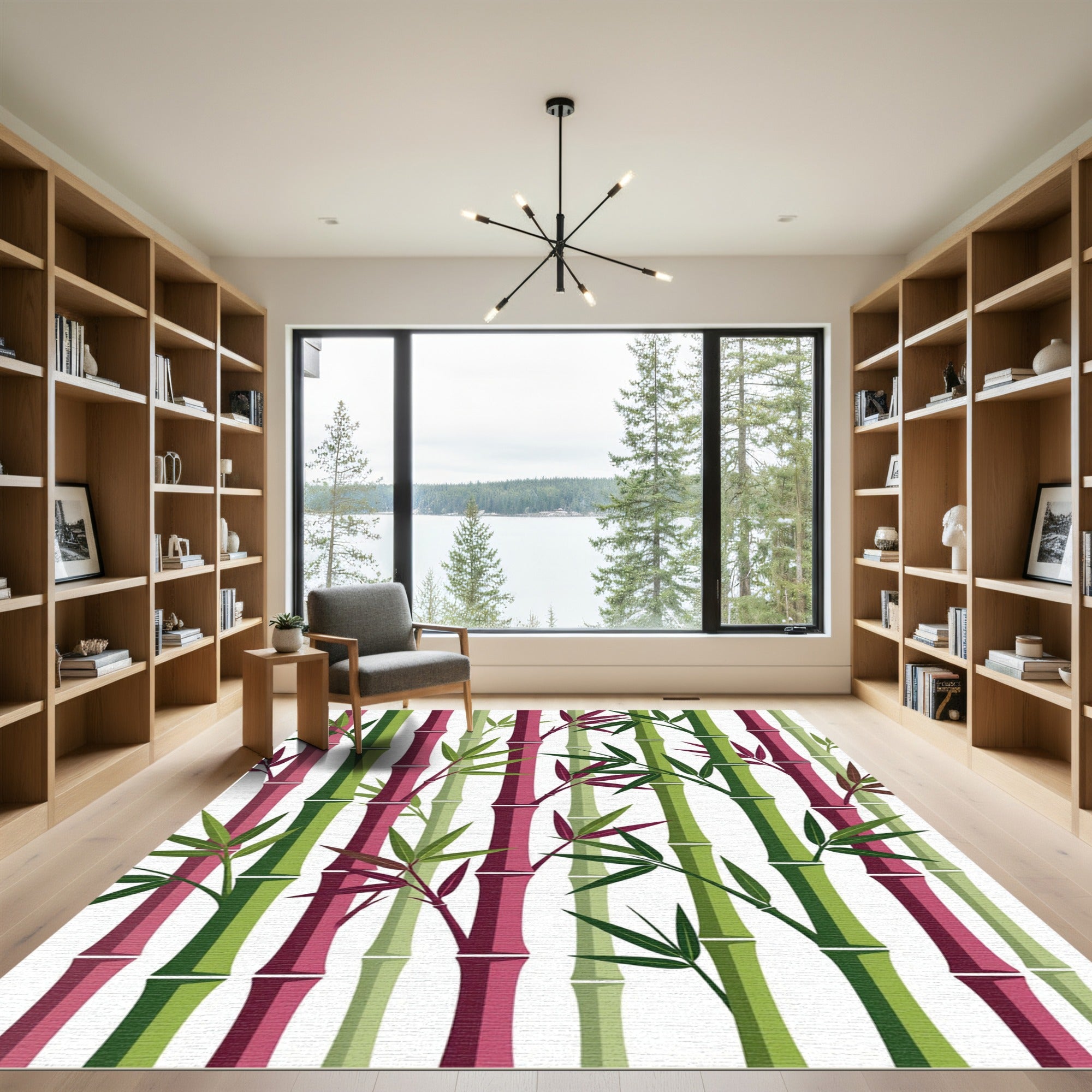 Vibrant Bamboo Shoots with Leafy Accents Rug