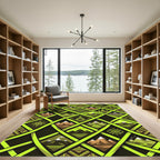 Vibrant Lime Geometric Mountain Landscape Rug