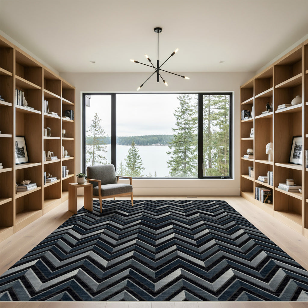 Charcoal Gray Zigzag Chevron Rug