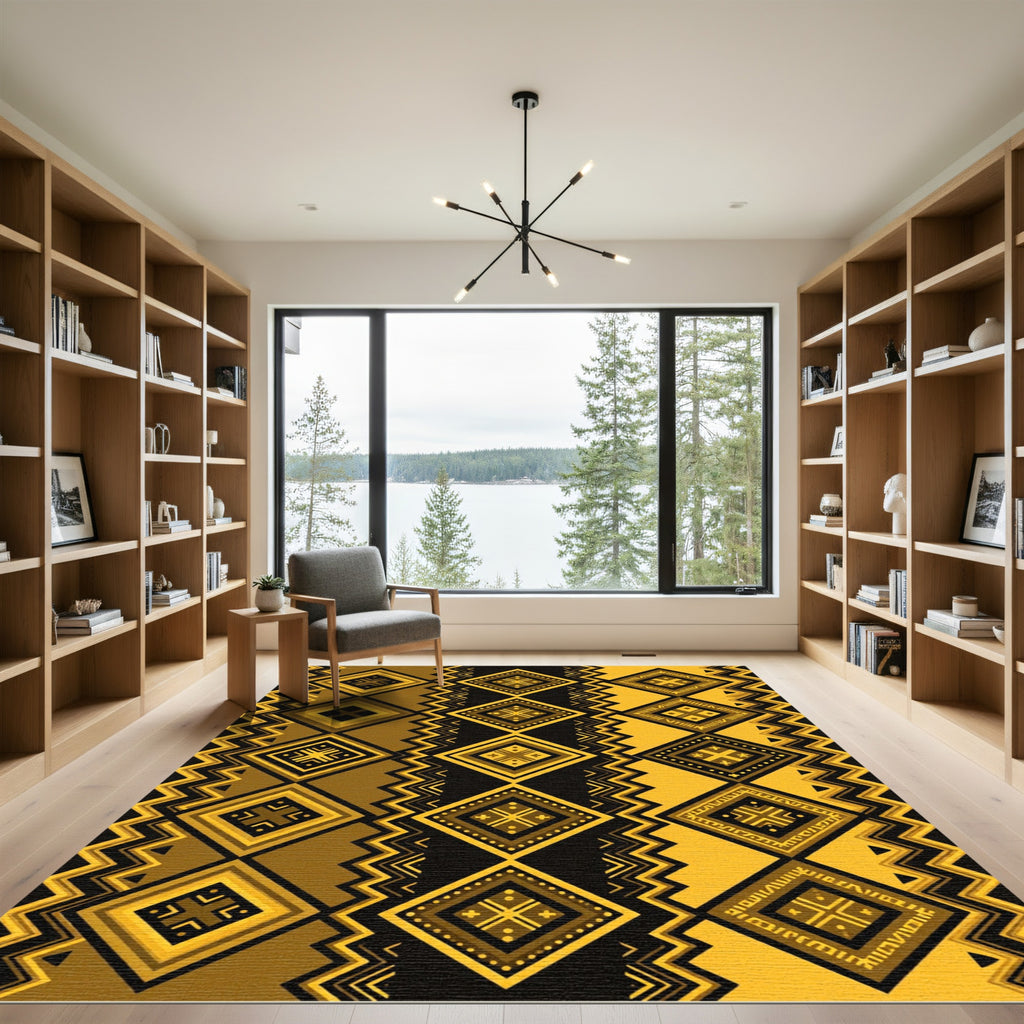 Bold Golden Geometric Tribal Diamond Rug